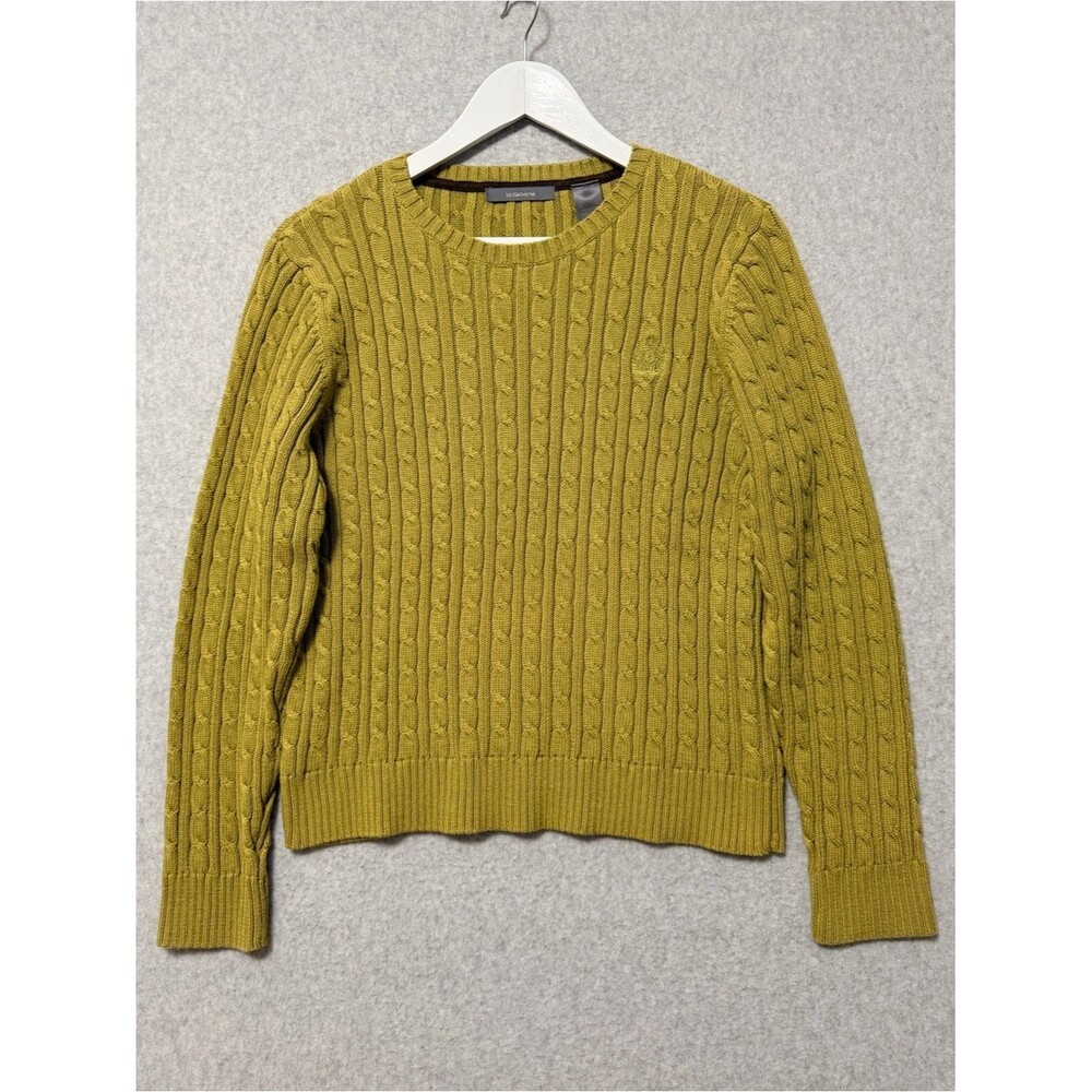 Vintage Liz Claiborne Pullover Cotton Cable Knit Sweater Size XL Olive Green - Picture 2 of 10